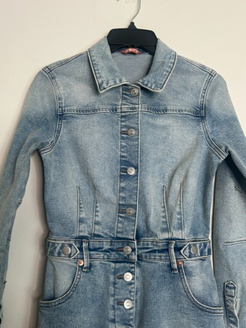 We The Free FP CRVY Fitted Washed Denim Button  Scandalous Coverall Jumpsuit NEW - Picture 8 of 16